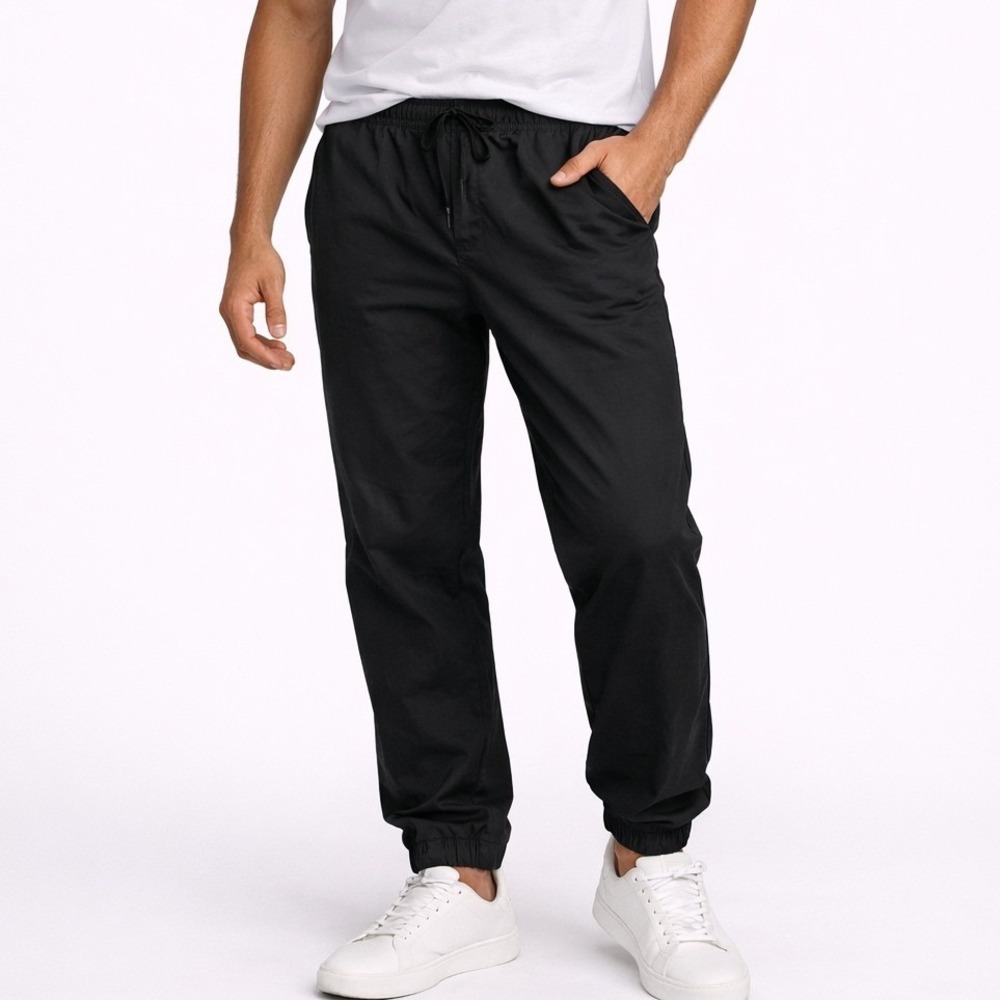 Amazon Essentials Mens Lounge Pants Black Elastic Waist Button‎ Fly Size L